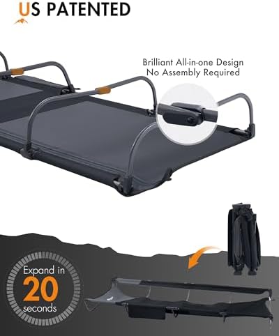 Portal 20-Second Setup Camping Cot, Ultra-Light 7.1 lbs Integrated Travel Foldable Camp Bed with Zipper Tensioning,Tent Friendly Sleeping Cot with Side Pocket, Supports 225 lbs - Image 2