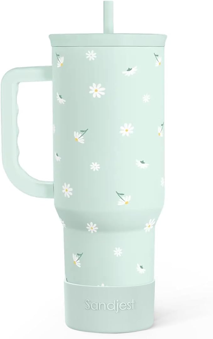 Daisy 40oz Tumbler with Handle and Straw – Flower Insulated Stainless Steel Travel Coffee Mug for Women Girls - Gift Idea for Birthday Christmas Mothers Day by SANDJEST