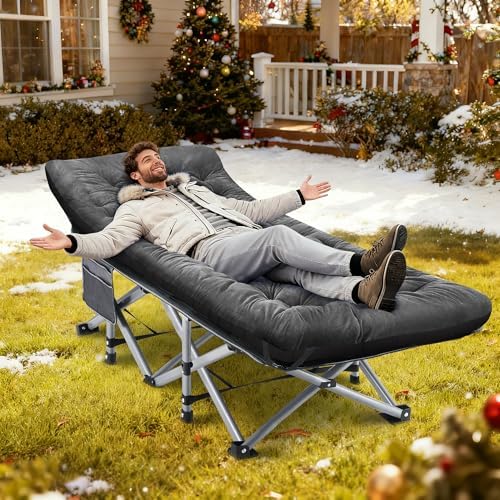 Fragess Camping Cot, Sleeping Cots for Adults, Portable Camping cots with Mattress, Pillow and Carry Bag, 1200D Double Layer Oxford, 600 LBS Weight Capacity Cots for Sleeping(Grey+Black) - Image 2
