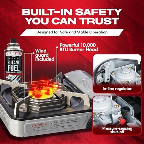 Chef Master Butane Camping Stove - Combo w/ 4x Fuel Canisters, 10,000 BTU - Image 3