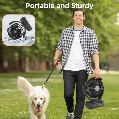 PANERGY Camping Fan with Light - 20000mAh Rechargeable Battery Fan with Charger, 70Hrs Cooling Time, 4 Speeds, 110° Auto Oscillation & 270° Pivot Design with Hook for Camping/Power Outage/Hurricane - Image 6