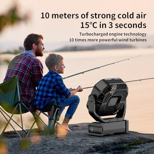 Socool Camping Fan with Light - 20000mAh Rechargeable Battery Fan, 112Hrs Max Run Time, 9 Speeds, Digital Display, Timer, Auto Oscillation, 270° Pivot & Hook for Camping, Power Outage, Hurricane - Image 5