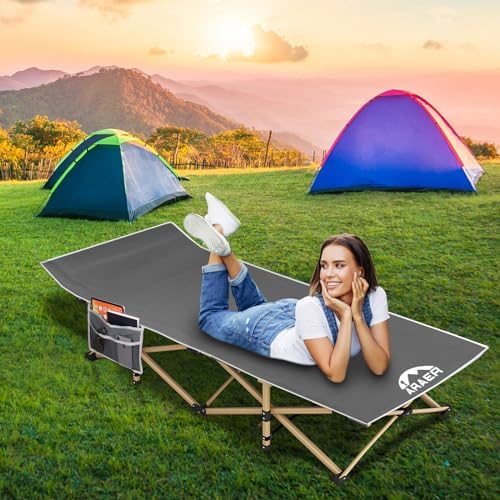 ARAER Camping Cot, 450LBS(Max Load), Portable Folding Outdoor Bed with Carry Bag for Adults Kids, Heavy Duty Cot for Traveling Gear Supplier, Office Nap, Beach Vocation and Home Lounging (Grey) - Image 6
