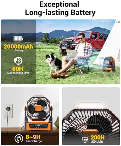 KopBeau 20000mAh Portable Rechargeable Fan, Battery Powered Camping Fan - Image 7