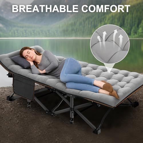 ABORON Camping Cot for Adults, 28 in Wide Folding Bed with Mattress - Image 3