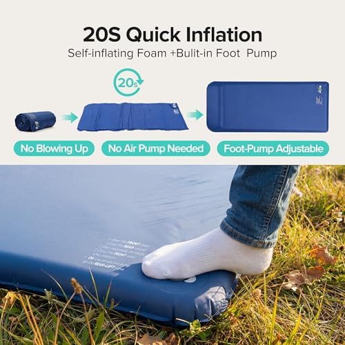 Self-Inflating Sleeping Pad for Camping, 3" Ultra-Thick Outdoor Camping Mat with Pillow & 9.5 R-Value, Insulated All-Season Foam Camping Mattress for Camping Travel Tent Car, Dark Blue - Image 3