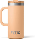 RTIC 16oz Road Trip Travel Mug with Lid and Handle, Ceramic Lined, Insulated, Stainless Steel, Metal, Double Wall Vacuum-Insulation, Portable Coffee, Tea Cup for Hot and Cold Drink, Peach Tea by RTIC