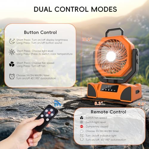 Portable Camping Fan, 20000mAh Rechargeable Battery Operated with LED Light - Image 7