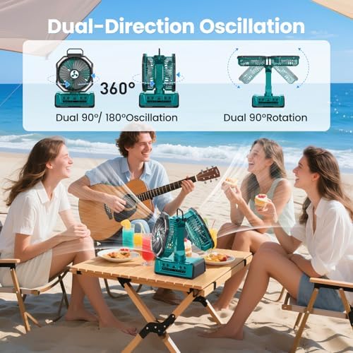 Dual Head Portable Rechargeable Fan 20000mAh Battery Powered Fan Camping Cordless with 360° Air Delivery, LED Lantern & Remote, Auto Oscillation, Battery Operated for Tent Office Travel Picnic Jobsite - Image 5