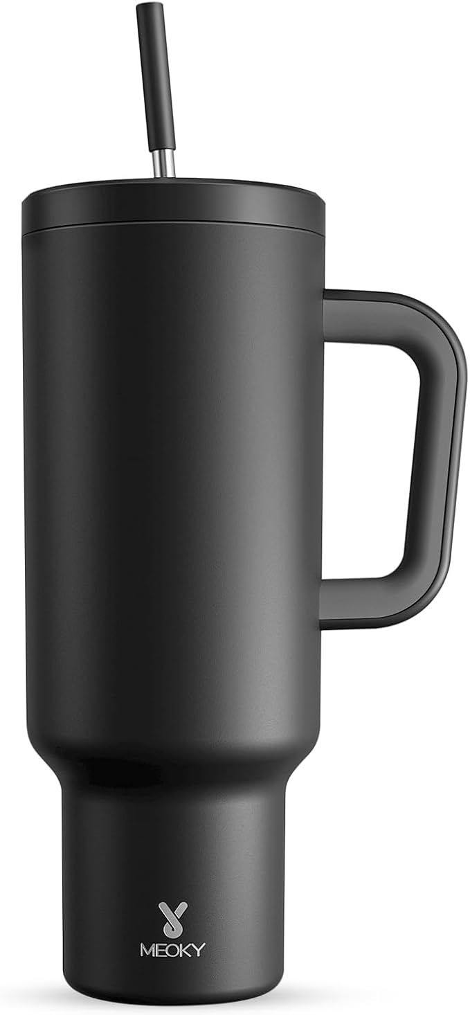 Meoky 50 oz Tumbler with Handle, Tumbler with Lid and Straw, Insulated Stainless Steel Travel Mug, 100% Leak-proof, Keeps Cold for 36 Hours or Hot for 12 Hours (Night) by MEOKY