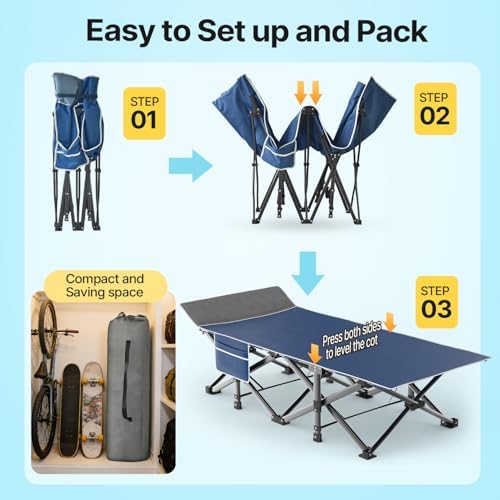 Slendor XXL Camping Cot with Mattress, Pillow & Carry Bag, 32" Extra Wide - Image 5