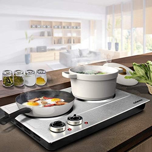 Double Burner, CUSIMAX 1800W Ceramic Electric Hot Plate for Cooking, Silver - Image 6