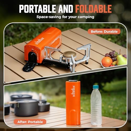 BIG HORN OUTDOORS Butane Camping Stove, Portable Folding Gas Burner with Carry Bag for Camping, Emergency Use and Outdoor Cooking, Orange - Image 3