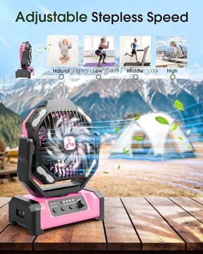 Portable Camping Fan with LED Lantern, 20000mAh Personal Rechargeable Fan - Image 3
