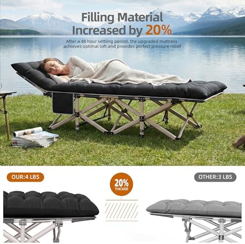 Folding Camping Cots for Adults 2 PackHeavy Duty 800 LBS Sleeping Cot with Removable Pad & Carrying Bag Portable Foldable Cot for Outdoor Camping, Guest Sleep, Beach, Office Nap（Black Pad & Gray Pad） - Image 3