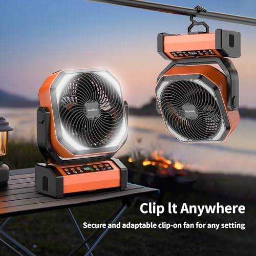 Socool Camping Fan with Light - 20000mAh Rechargeable Battery Fan, 112Hrs Max Run Time, 9 Speeds, Digital Display, Timer, Auto Oscillation, 270° Pivot & Hook for Camping, Power Outage, Hurricane - Image 3