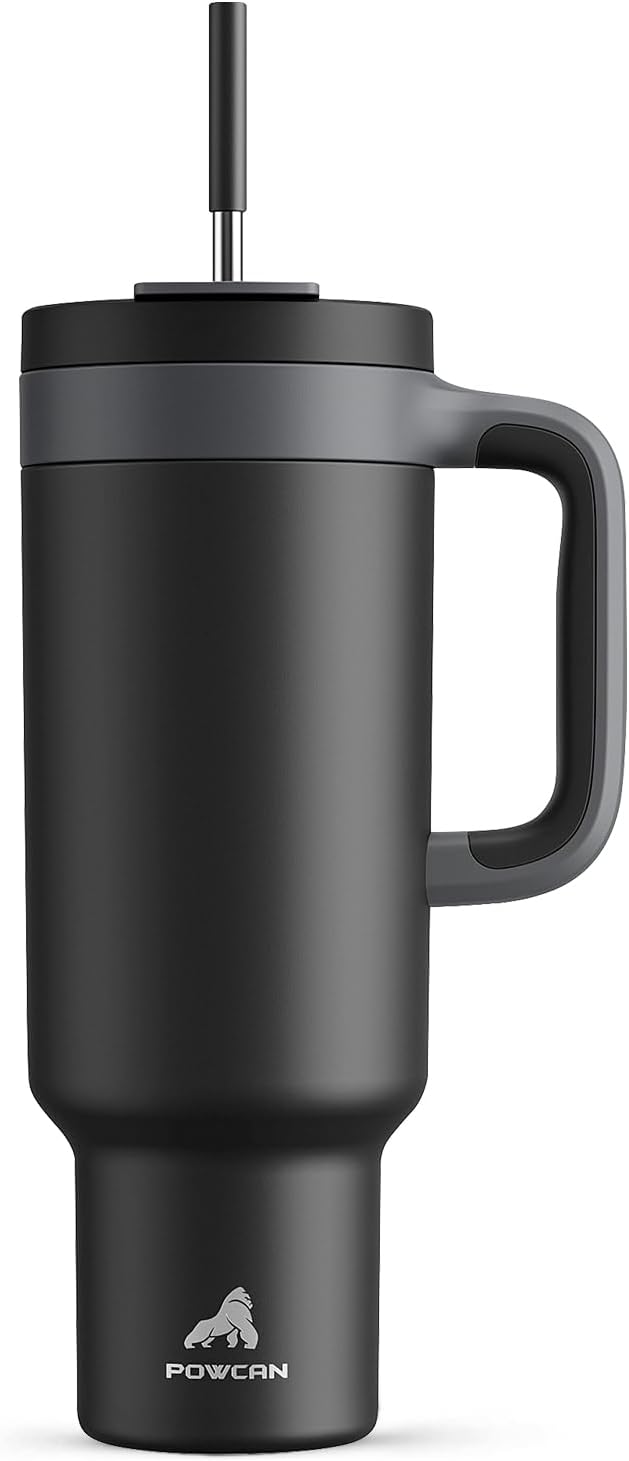 POWCAN 50 oz Tumbler with Handle, 2-in-1 Straw and Sip Lid, Leakproof, Dishwasher Safe, Insulated Stainless Steel Travel Coffee Mug, Keeps Cold for 34 Hours, Fits in Car Cup Holder (Midnight) by POWCAN