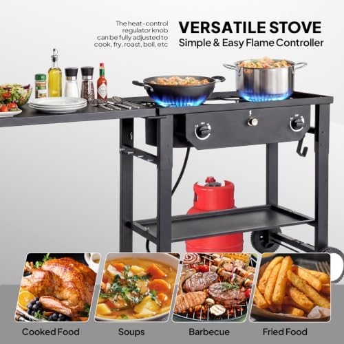 ROVSUN 2 Burner Outdoor Propane Gas Stove with Foldable Side Table & Ignition, 150,000 BTU Stand Cooker for Backyard Cooking Camping Home Brewing Canning Turkey Frying - Image 5
