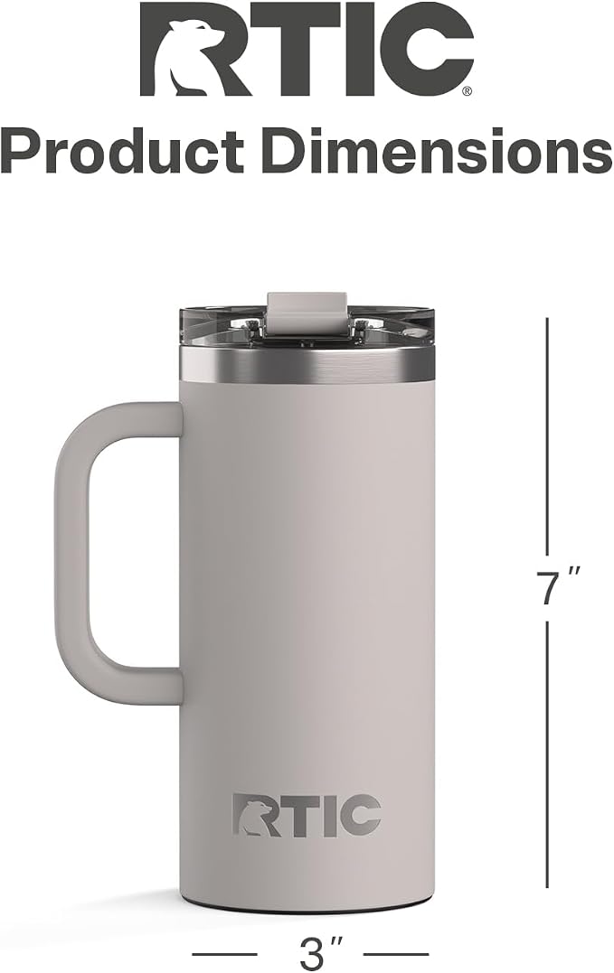 RTIC 16oz Road Trip Travel Mug with Lid and Handle, Ceramic Lined, Insulated, Stainless Steel, Metal, Double Wall Vacuum-Insulation, Portable Coffee, Tea Cup for Hot and Cold Drink, Cool Grey - Image 4