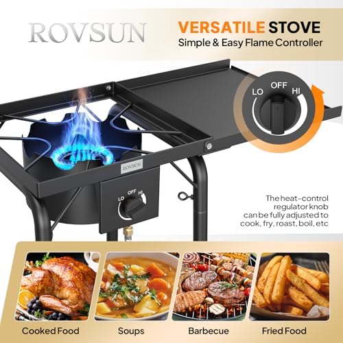 ROVSUN Single Burner Gas Stove with Side Shelf, 100,000BTU Portable Propane Stove with Removable Leg & Regulator for Camping Home Backyard Outdoor Cooking Brewing Canning Turkey Frying - Image 5
