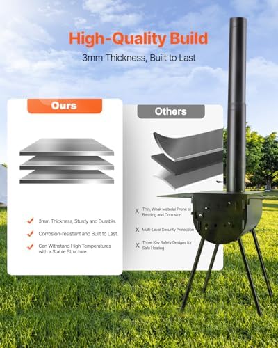 VEVOR 118" Camping Wood Stove, Portable Alloy Steel Tent Stove with 3000in³ Firebox, Outdoor Heating & Cooking Stove with Chimney Pipes & Gloves, Includes 8 Pipes for Efficient Heating - Image 5