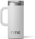 RTIC 16oz Road Trip Travel Mug with Lid and Handle, Ceramic Lined, Insulated, Stainless Steel, Metal, Double Wall Vacuum-Insulation, Portable Coffee, Tea Cup for Hot and Cold Drink, Cool Grey by RTIC