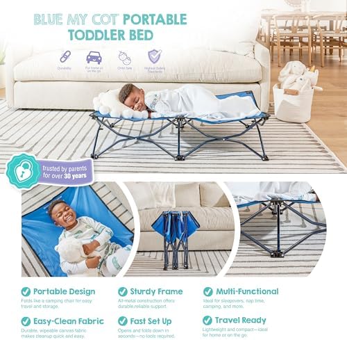 Regalo My Cot® Portable Toddler Bed, Foldable Kids Travel Bed & Camping Cot, Lightweight Sleeping Cot for Toddlers, Indoor/Outdoor, 46.5” x 24.5” x 9”, Royal Blue - Image 5
