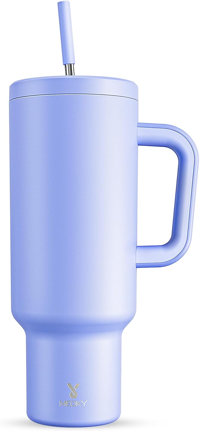 Meoky 50 oz Tumbler with Handle, Tumbler with Lid and Straw, Insulated Stainless Steel Travel Mug, 100% Leak-proof, Keeps Cold for 36 Hours or Hot for 12 Hours (Lilac) by MEOKY