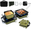2 Burner Portable Propane Camping Stove Kit, 24000 BTU Foldable Hiking Stove with Frying Pan, Pot, Windshield & Carry Bag, Outdoor Cookware Camp Cooking Set for Tailgating, BBQ, Picnic, Green by COGRICHBF