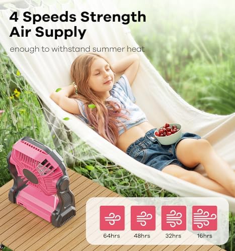 DOWILLDO 30000mAh Portable Battery Powered Camping Fan - with LED Light, Quiet Battery Operated, Camping Gear for Travel, Tent, Beach, Car or Hurricane Power Outages, Pink - Image 5