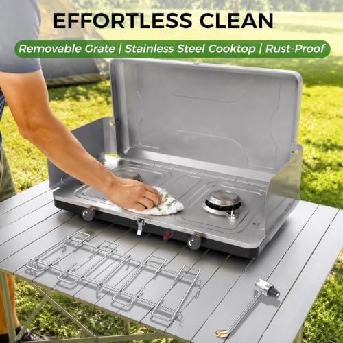 Dual Burner Propane Camping Stove, Portable Outdoor Stove with 22,000 BTU - Image 7