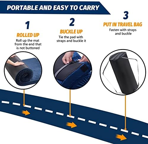 CYMULA Memory Foam Camping Mattress Pad, Sleeping Mat, Portable Roll Up Mattress for Adults, Camping Bed Pads for Sleepover, Car Bed with Travel Bag - Image 3