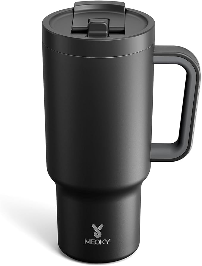 Meoky 32 oz Tumbler with Handle and Flip Straw, 100% Leakproof Tumbler with Lid and Straw, Stainless Steel Insulated Cup, Cupholder Friendly, Keeps Cold for 24 Hours (Night) by MEOKY