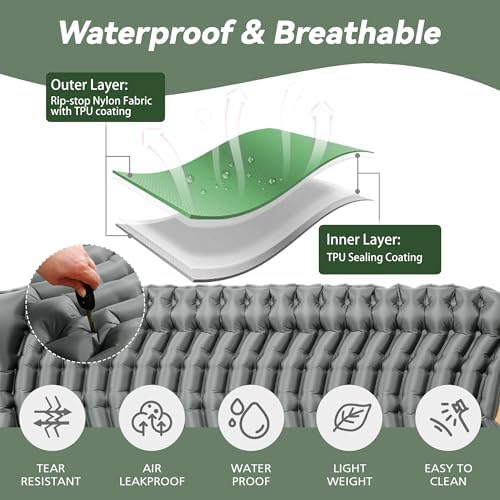 Double Camping Sleeping pad with Pillow & Built-in Foot Pump - Image 4