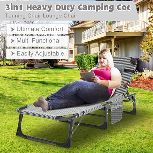 ABORON Camping Cot for Adult Extra Wide, Heavy-Duty 1200D Oxford Cot for Sleeping, Portable Folding Camp Bed with Mat - Image 3