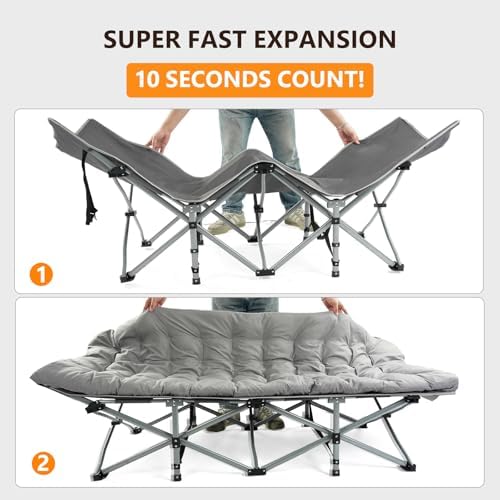 VINGLI Folding Camping Cot Bed,Camping Cots for Adults with Mattress, Foldable Cots for Sleeping with Pillow 1200D Layer Oxford for for Guest,Travel,Hiking-Grey 1P - Image 4