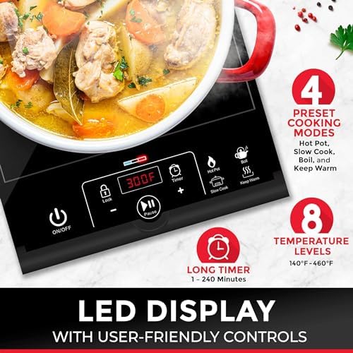 Mueller RapidTherm Portable Induction Cooktop,1800W Single Burner Hot Plate with 8 Power Levels, 8 Temperature Settings, 4 Presets, 4-Hour Timer, Auto Shut-Off & Child Lock for RV, Dorm, Small Kitchen - Image 3