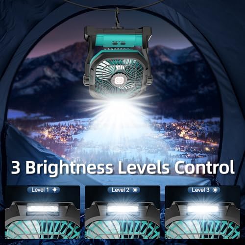 Camping Fan Rechargeable, 20000mAh Battery Powered Portable Fan with LED Light, 4-Speed 180° Adjustable, Camping Essentials for Tent, Travel, Car, Outdoor, Indoor, BBQ, Fishing, Jobsite - Blue - Image 4