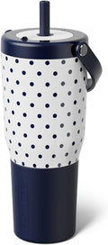 BrüMate Resa 35oz 100% Leakproof Tumbler w/Handle & Straw | Flexible SoftSip Straw | Silicone Sleeve for Durability | Stainless Steel | Cup Holder & Travel Friendly Water Bottle (White Polka Dots) by Br%C3%BCMate