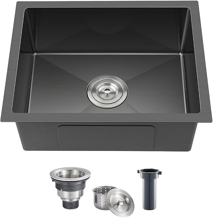 24x18 Inch Undermount Kitchen Sink Nano Black, 18 Gauge Stainless Steel Single by DROPINKITCHENSINK