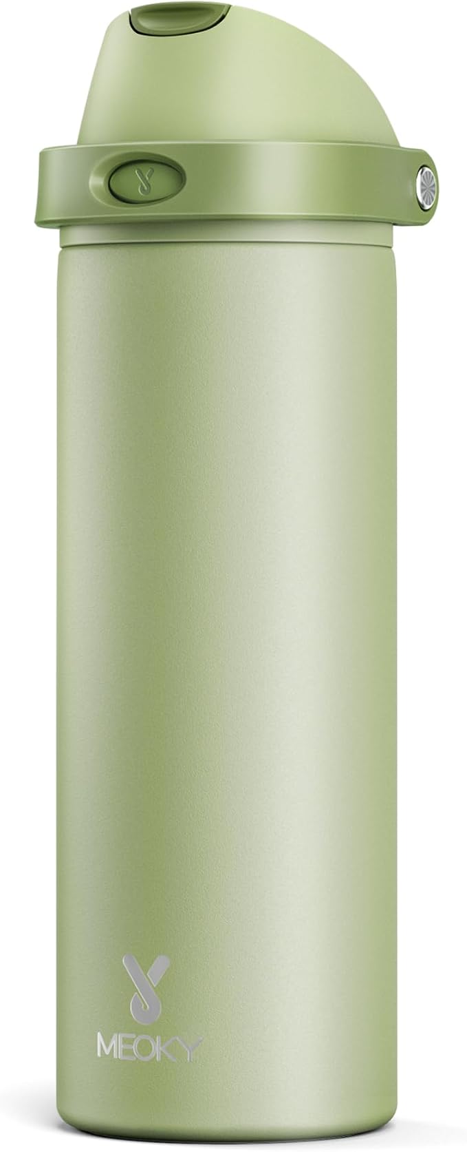 24 oz Insulated Water Bottle with Straw: Meoky Stainless Steel Metal Water Bottle with 2-in-1 Lid - Leak Proof, Cold for 24 Hours, Protective Silicone Base, BPA-Free for Sports Travel Car, Sage by MEOKY