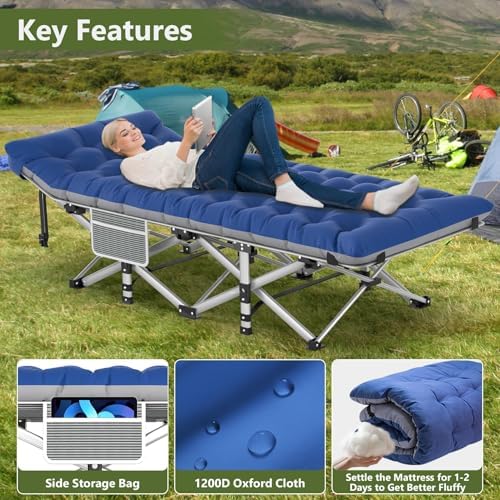 Slendor Folding Camping Cot with Mattress for Adults, 500lbs Portable Bed - Image 5