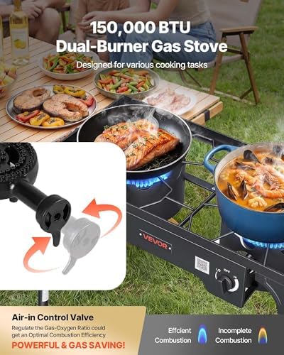 VEVOR 2 Burner Outdoor Propane Gas Stove, Propane LPG Gas Camping Stove, - Image 4