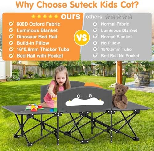 Suteck Kids Camping Cot, Comfortable Toddler Cots Bed with Blanket - Image 4