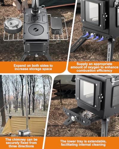 Camping Wood Stove，Wood Burning Tent Stove，Portable Hot Tent Stove for Camping, Hunting, Ice Fishing，Cooking，Shelter - Image 3