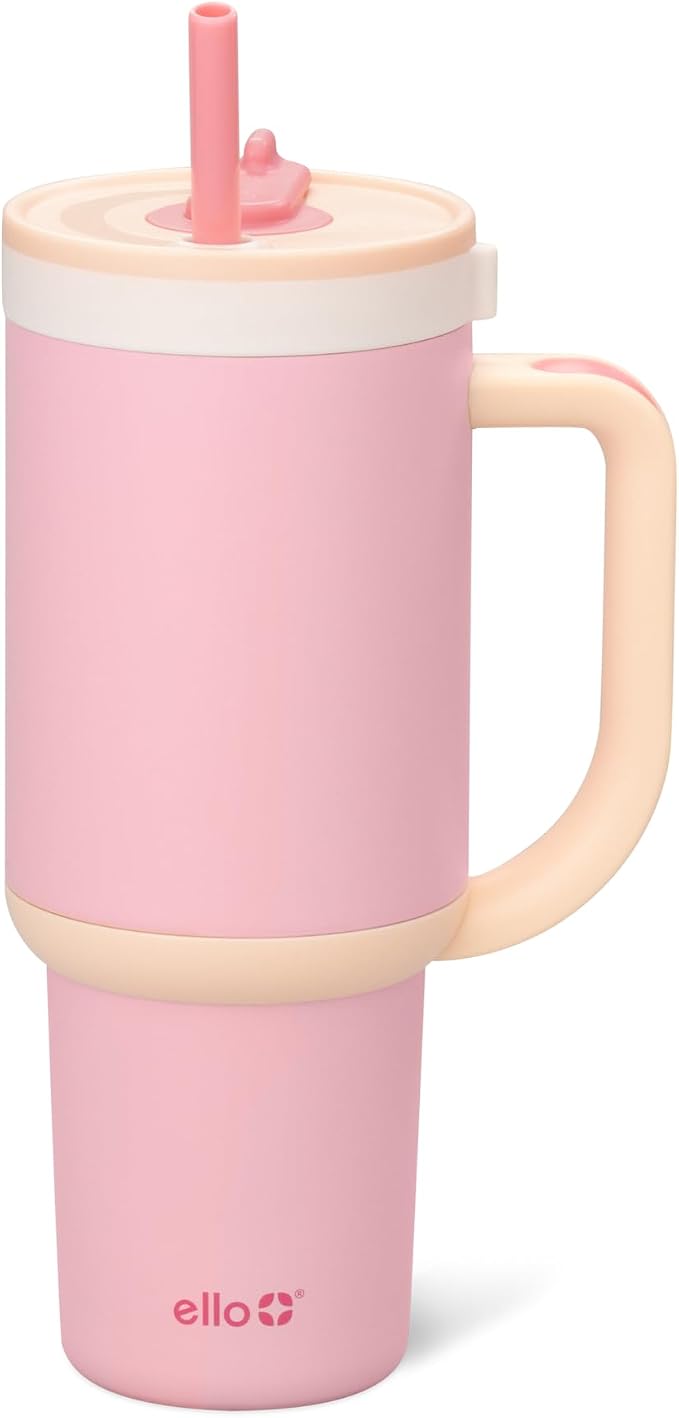 Ello Oasis 30 oz Tumbler with Handle & Retracting Straw | Reusable Insulated Stainless Steel Cup 100% Leakproof, Gifts for Teens Women Men | Keeps cold for 24 Hours, Cup Holder Friendly, Sunrise Glow by Ello