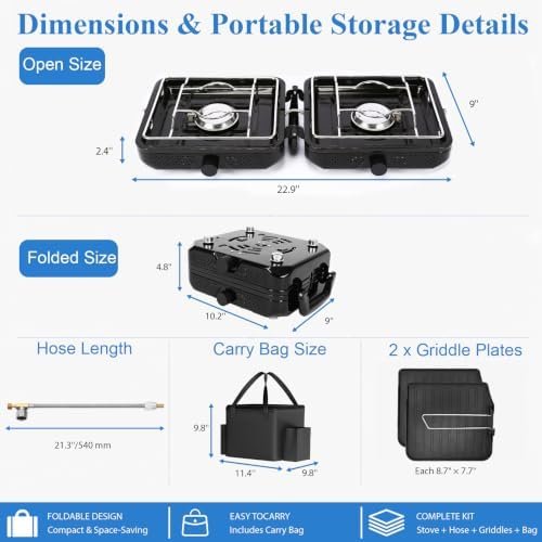 Uniflasy 2 Burner Camping Stove Kit with Carry Bag & Wind Guards - Image 3