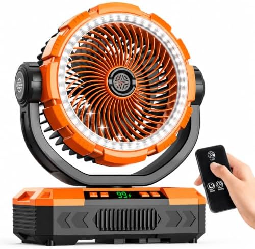 11-Inch Rechargeable Camping Fan【Auto-Oscillating & Remote】40000mAh Portable Battery Powered Operated Fan,Light,Timer,Hook,Outdoor Tent Fans for Patios,Beach,Fishing,Emergency,Camping Gear Essentials by Ausic