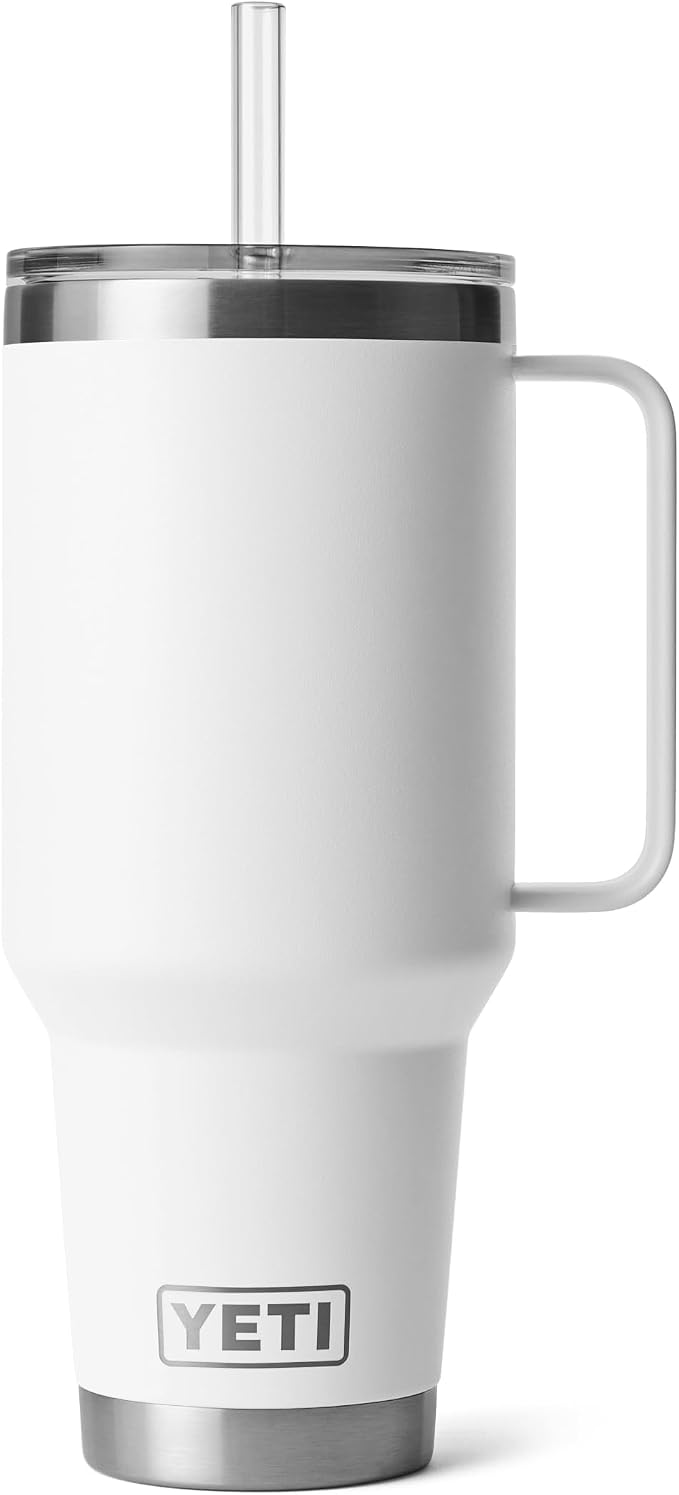 YETI Rambler 42 oz Tumbler with Handle and Straw Lid, Travel Mug Water Tumbler, Vacuum Insulated Cup with Handle, Stainless Steel, White by YETI
