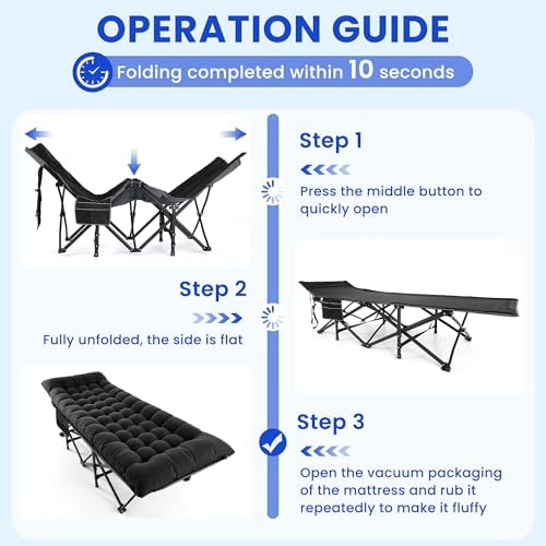 Camping Cot for Adults, Black, 28" Extra Wide - Image 6